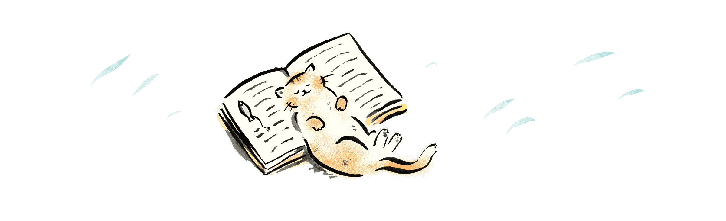 Cat sleeping on a book illustration by Risa Kusumoto