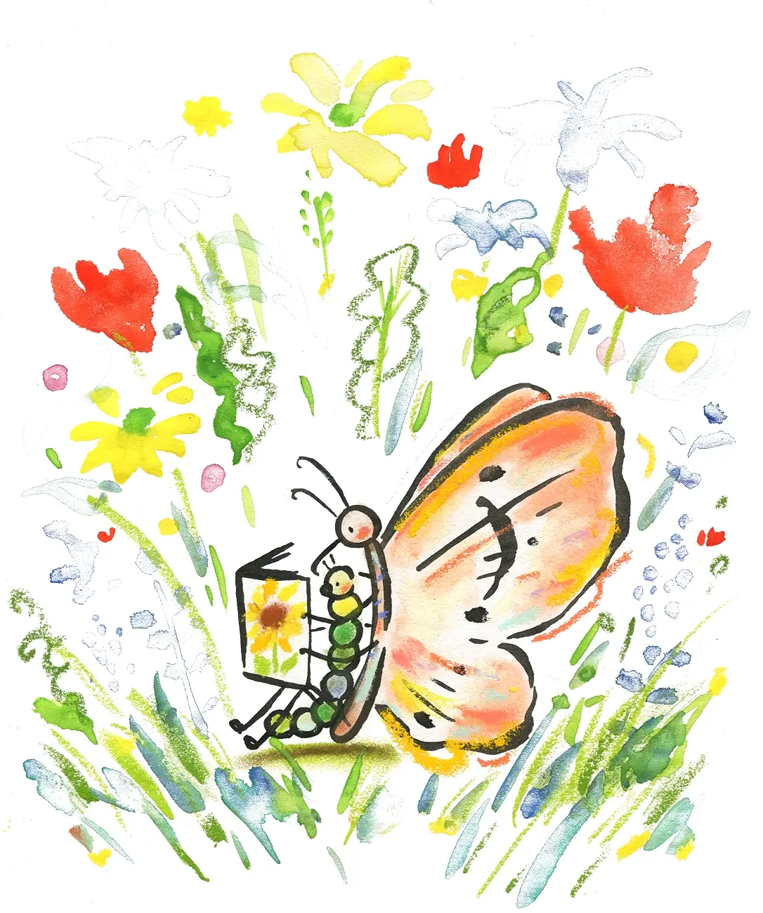 Butterfly and caterpillar illustration by Risa Kusumoto